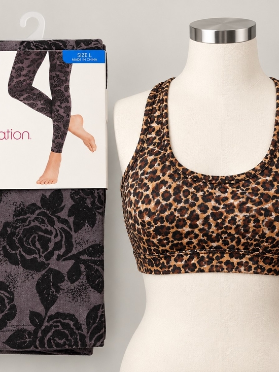 YMI Other - YMI Cheetah Sports Bra + Xhilaration Floral Leggings Size L NWT 2 Piece Set